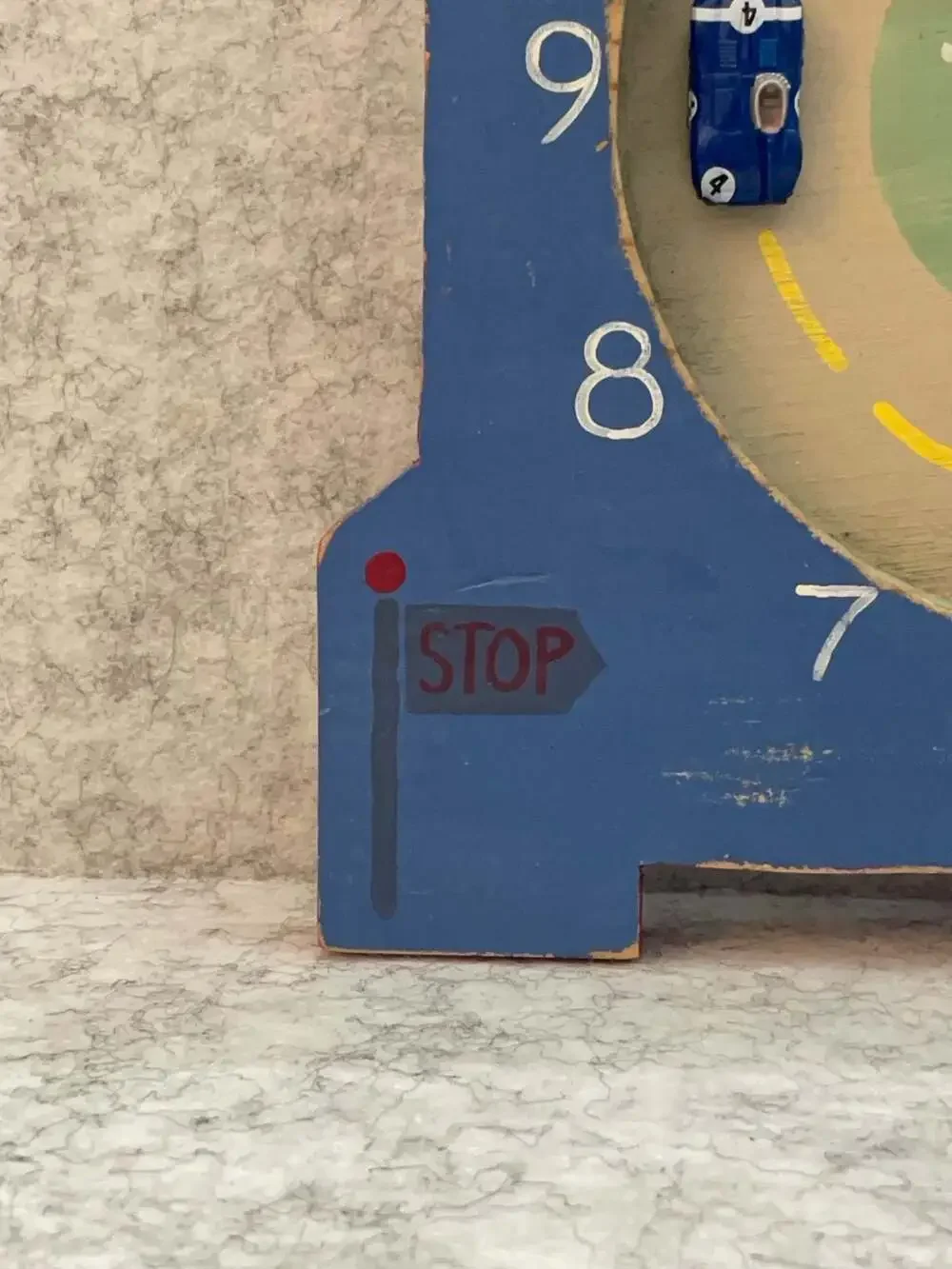 Vintage Handmade Wood Racing Car Mantel Clock Hand Painted